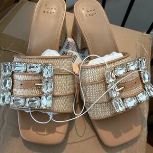 A New Day Beige Heels with Crystal Accents